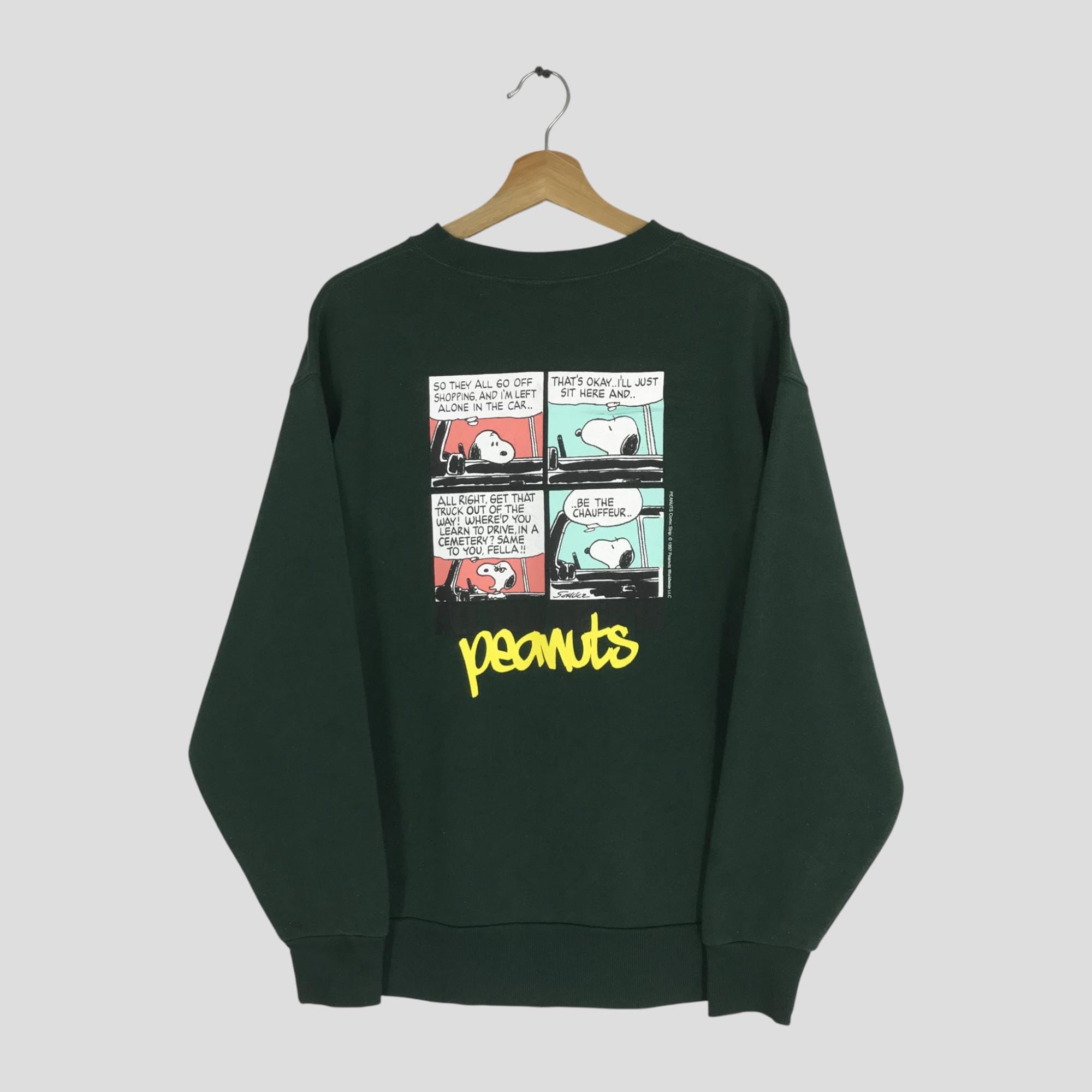 Vintage Snoopy Green Sweatshirt Medium Snoopy Peanuts Back Print
