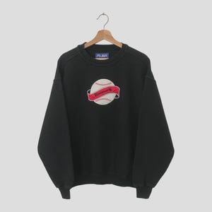 Vintage Raiders Black Sweatshirt: Embroidered Spell Out Crewneck - Size XL