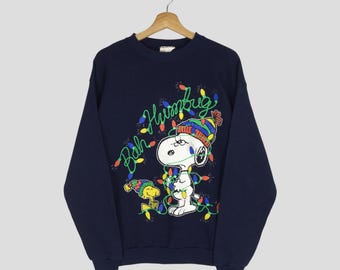 vintage Snoopy bleu sweat-shirt moyen Snoopy Peanuts pull à logo imprimé graphique Snoopy dessin animé bande dessinée pull ras du cou Snoopy taille M