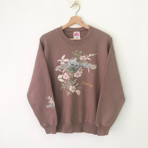 Vintage 90s Hanes Graphic Frog Brown Sweatshirt Medium