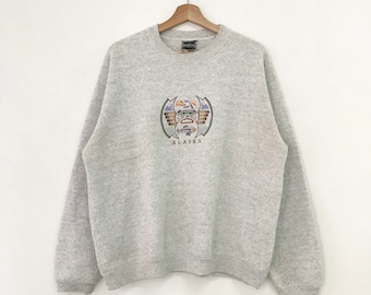 Vintage 90s Alaska Sweatshirt Alaska Sweater Gray Large Alaska National Park Crewneck Embroidery Logo Alaska Habitat Pullover Alaska Size L