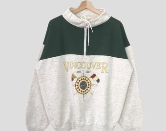 Vintage 90's Vancouver Grey Half Zip Sweatshirt Xlarge Vancouver City Canada Spell Out Sweater Vancouver Crewneck Vancouver Pullover Size XL