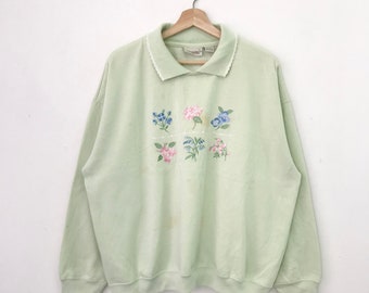 Vintage Bouquet Flower Graphic Green Sweatshirt Xlarge Flower Gift Embroidery Sweater Flower Art Pullover Floral Graphics Gift Mom Size XL