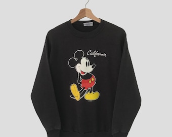 Vintage Mickey Mouse Black Sweatshirt Medium Mickey Mouse California Big Printed Sweater Mickey Cartoon Walt Disney Crewneck Pullover Size M