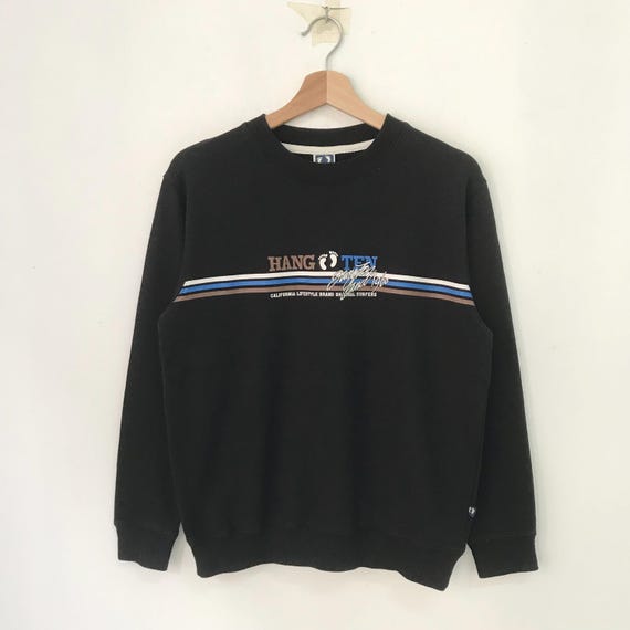 Vintage Y2K Hang Ten Black Sweatshirt Medium Hang Ten Aloha