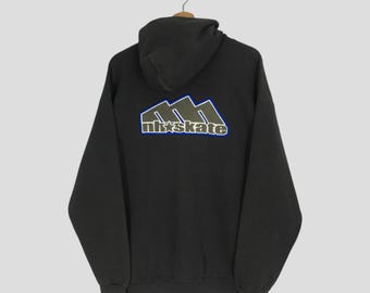 Vintage 90's Nh Skate Black Sweater Large Nh Skateboarding Back Printed Full Zipper Hoodie Nh Skate Skateboarding Pullover Skate Wear Size L