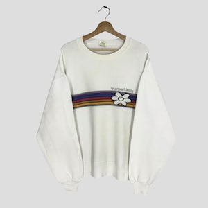 Vintage 90&#39;s The Surfboard Factory USA White Sweatshirt Large Surfboard Hibiscus Flower Surf Hawaii Printed Sweater Surfing Beach Size L