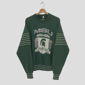 Vintage 90’s Michigan State Spartans NCAA Green Sweatshirt Large Michigan State University MSU Sweater Michigan State Crewneck Jumper Size L