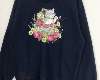 vintage cat × fish × flower sweat Retro Cat Sweater