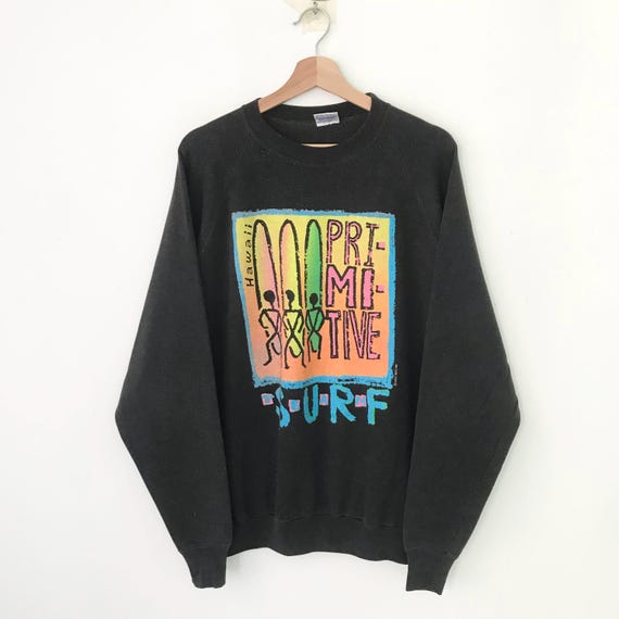 Vintage 90's Poly Tees Hawaii Primitive Surf Team Black Sweatshirt