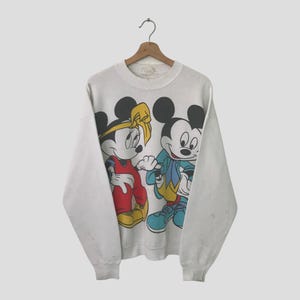 Vintage 90er Jahre Micky und Minnie Maus Weiß Sweatshirt Großes Walt Disney Pullover Mickey Minnie Maus Disneyland Cartoon Pullover Pullover Pullover Größe L