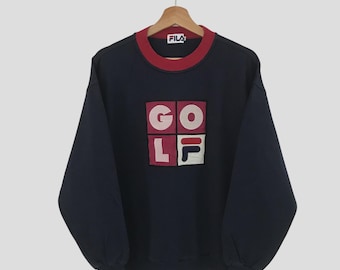 Vintage Fila Golf Blue Sweatshirt Large Fila Embroidery Spell Out Big Logo Sweater Fila Sport Crewneck Fila Pullover Jumper Sportwear Size L