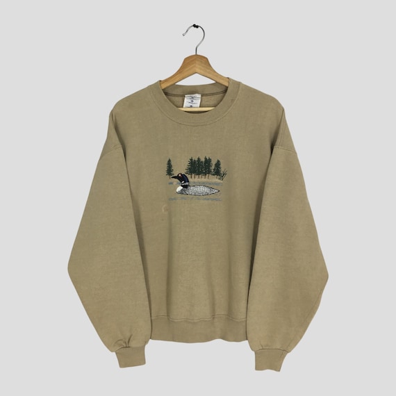 Vintage 90's Duck Graphic Brown Sweatshirt Large Duck Animal
