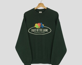 Sudadera verde vintage de los años 90 de Fruit of the Loom, sudadera grande con cuello redondo y gráfico de Fruit of the Loom de EE. UU., jersey FOTL, talla L