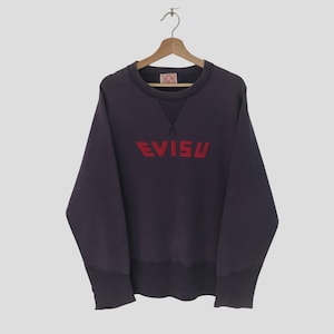 Vintage Distressed Evisu Japan Blue Sweatshirt Medium Evisu Japanese Designer Spell Out Sweater Evisu Streetwear Pullover Jumper Size M