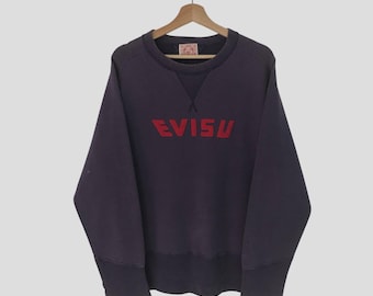 Vintage Distressed Evisu Japan Blue Sweatshirt Medium Evisu Japanese Designer Spell Out Sweater Evisu Streetwear Pullover Jumper Size M