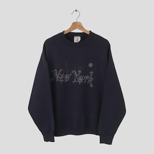 Vintage 90s New York Blue Sweatshirt Xlarge New York City Graphic Spell Out Sweater New York Crewneck Souvenir Jumper New York City Size XL