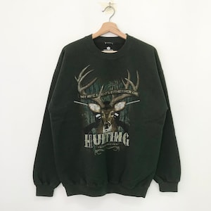 Whitetail Deer Animal Graphic Green Sweatshirt Large Wildlife Deer Hunting Graphic Sweater Deer Wildlife Hunting Pullover Deer Jumper Size L