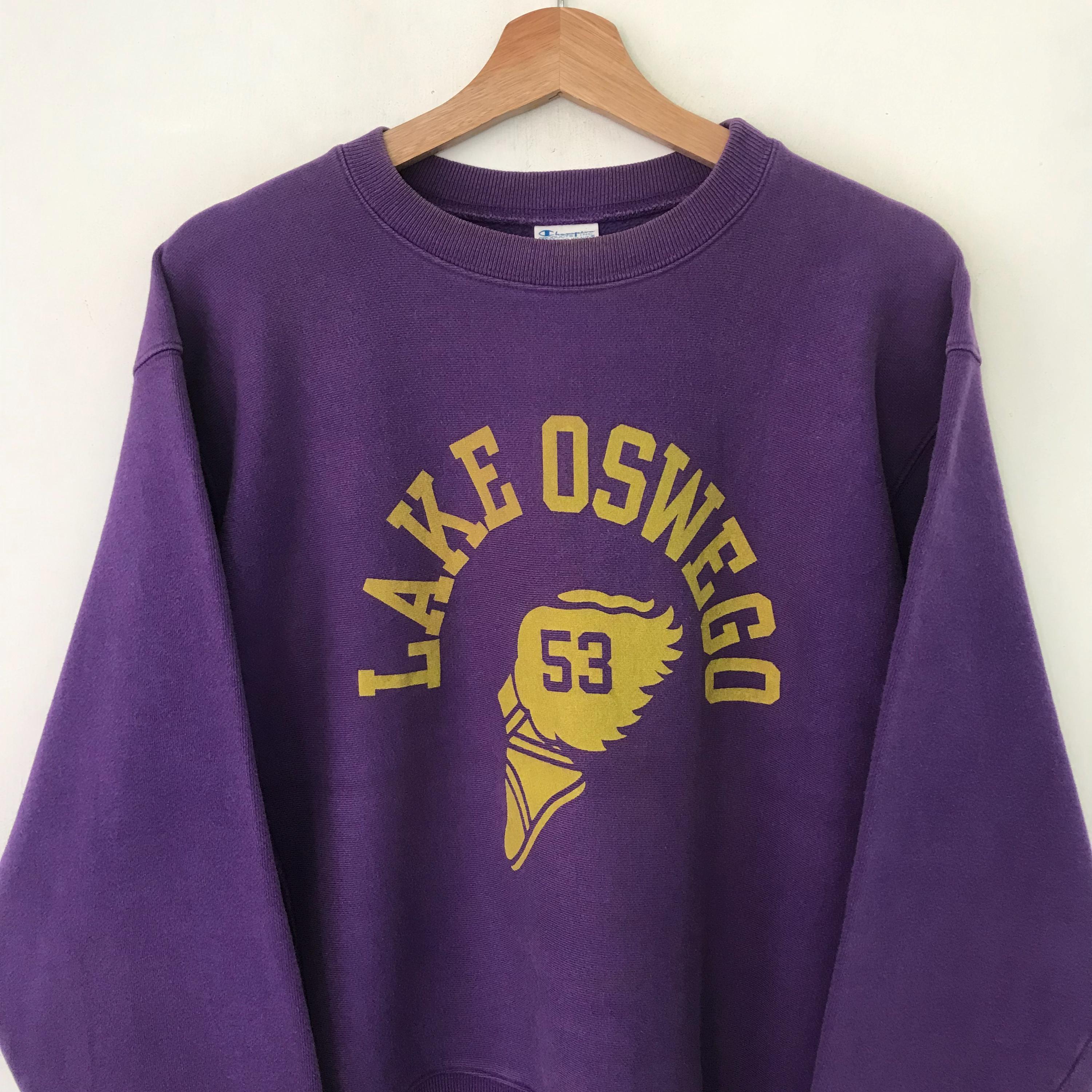 Vintage 90s Champion Reverse Weave Lake Oswego Purple Sweatshirt