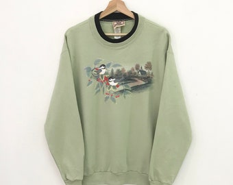 Vintage 90s Morning Sun Graphic Green Sweatshirt Xlarge Morning Sun Cardinal Birds Sweater Cardinal Birds Graphic Habitat Pullover Size XL