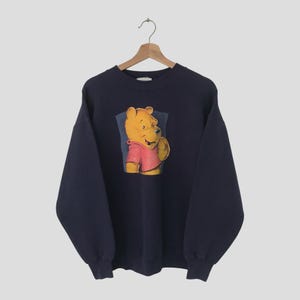Vintage Winnie The Pooh Disney Blue Sweatshirt Large Pooh Sweater Big Print Winnie Pooh Cartoon Walt Disneyland Jumper Pooh Pullover Size L