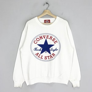 Vintage 90&#39;s Converse All Star White Sweatshirt Large Converse All Star Big Logo Crewneck Converse Pullover Converse All Star Jumper Size L