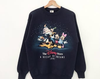 Sudadera azul vintage de Mickey Mouse Disney de los años 90 Suéter mediano con estampado de Mickey Mouse y sus amigos Cuello redondo de dibujos animados de Walt Disney Mickey Talla M