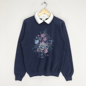 Vintage 90s Morning Sun Blue Sweatshirt Medium Morning Sun Floral Graphic Sweater Morning Sun Flower Art Crewneck Morning Sun Jumper Size M