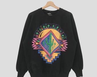 Vintage 90s Arizona Cactus Graphic Sweatshirt - Retro Desert Jumper (Size L)
