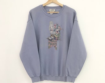 Vintage 90s Northern Reflections Sweatshirt Purple Large Northern Reflections Graphic Flowers Sweater Artwork Flower Crewneck Jumper Size L