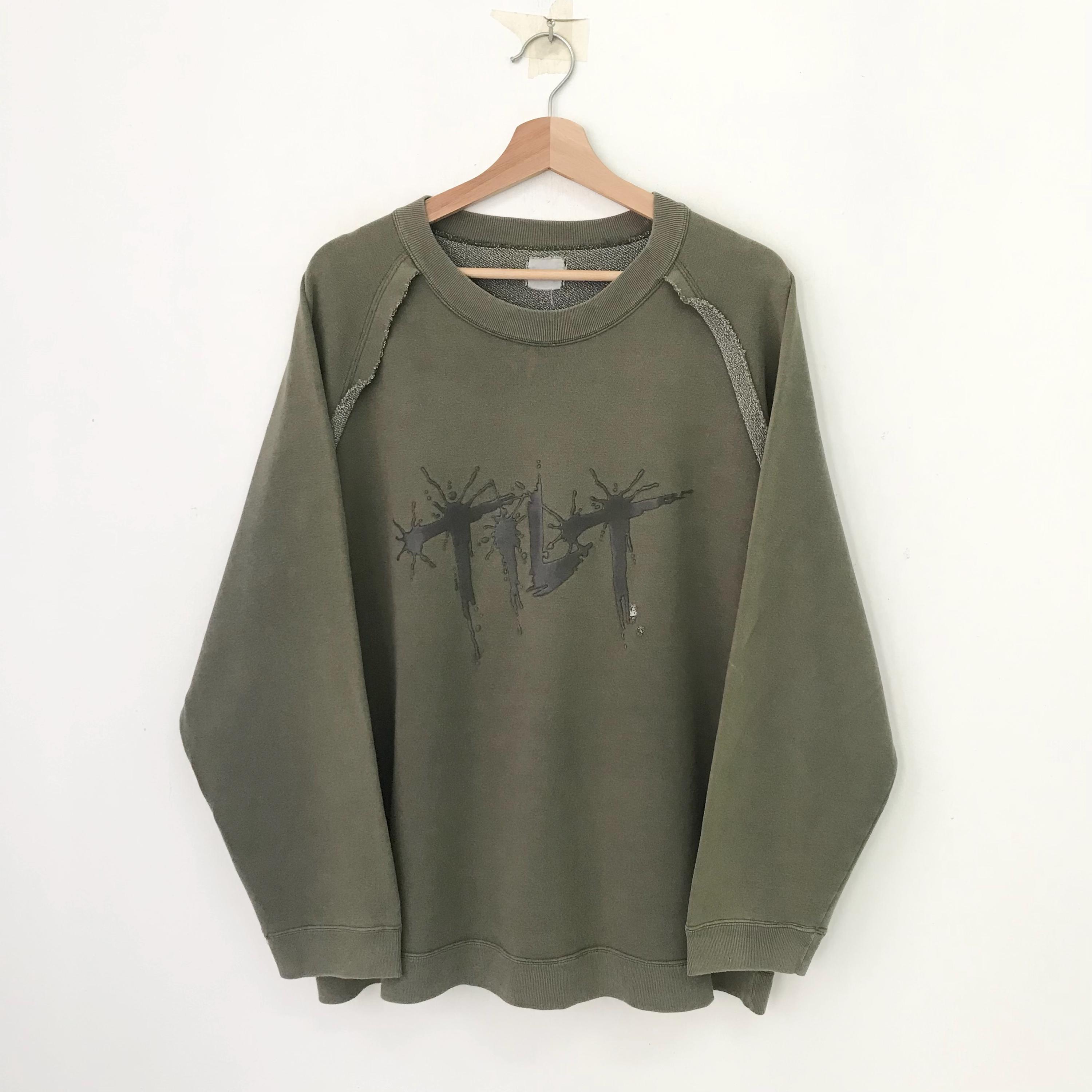 Vintage Japanese Brand Olive Green Sweatshirt Large Graphic Spell Out Logo Sweater Plain Olive Green Streetwear Crewneck Pullover Size L