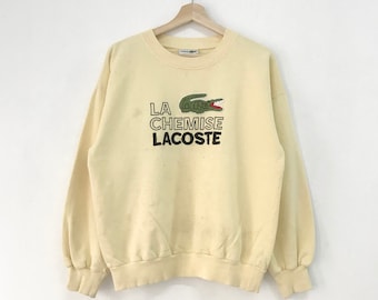 Vintage 1990s Chemise Lacoste Sportswear Sweatshirts Lacoste Sweater Yellow Lacoste Crewneck Spell Out Embroidery Logo Lacoste Jumper Size M