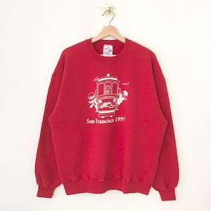 Vintage 90s San Francisco Red Sweatshirt Xlarge San Francisco 1997 Spell Out Sweater San Francisco City Bus Graphic Crewneck Jumper Size XL