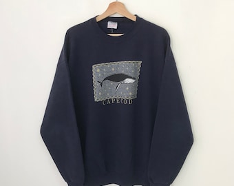 Vintage 90&#39;s Cape Cod Massachusetts Blue Sweatshirt Xlarge Cape Cod Massachusetts Spell Out Sweater Cape Cod Massachusetts Pullover Size XL
