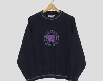 Vintage Wimbledon Blue Sweatshirt: Embroidered Tennis Logo, Size M