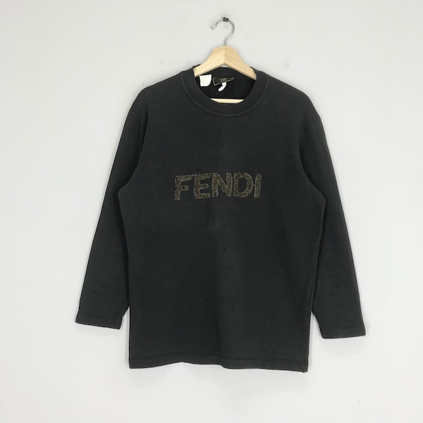 Vintage 90s Fendi Roma Italy Sweatshirt Fendi Pullover Fendi Spell Out Logo Crewneck Fendi Sweater Fendi Jumper Black Size M