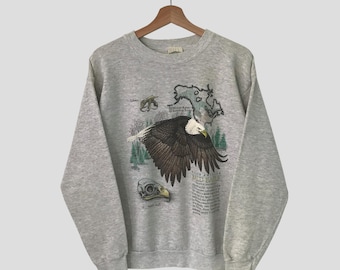 Vintage American Bald Eagle Grey Sweatshirt Medium Bird Eagle Animal Printed Sweater Bald Eagle Crewneck Bald Eagle American Wildlife Size M