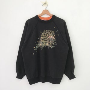 Vintage 90s Morning Sun Black Sweatshirt Morning Sun Graphic Floral Garden Sweater Morning Sun Crewneck Morning Sun Floral Graphics Size L