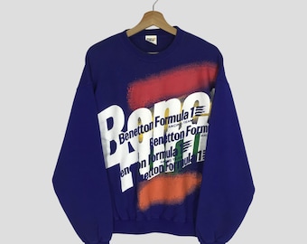 Vintage United Colors Of Benetton Blue Sweatshirt Large Benetton Formula 1 Big Logo Spell Out Sweater Benetton F1 Racing Team Jumper Size L