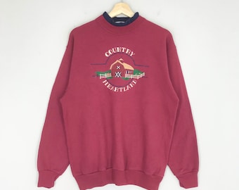 Vintage 90s Country Heartland Sweatshirt Medium Red Country Heartland Us State Crewneck Graphic Heartland House Sweater Pullover Size M