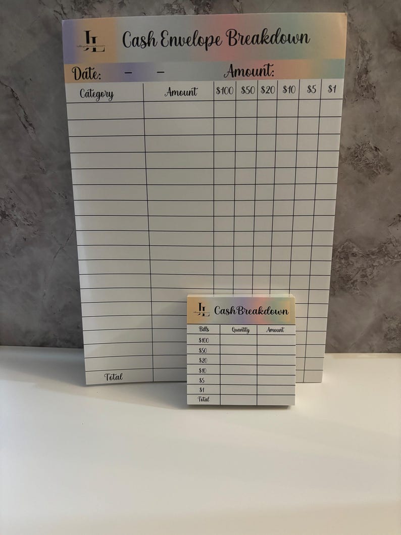 Cash Envelope Breakdown Notepad| Bank Teller Slip Notepad - Etsy