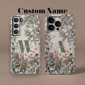 Gepersonaliseerde Initial Floral Blossom Monogram Naam Telefoonhoesje voor MagSafe iPhone 14 13 12 11 Pro Max X Plus Mini Galaxy S22 S9 Ultra SE Cover