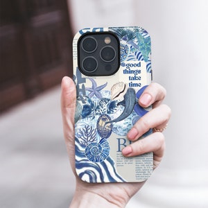 Sommer Beachy Blau Coquette Collage MagSafe Handyhülle, Meereswelt-Enthusiasten Geschenk, iPhone 15 14 13 12 11 Pro Max Galaxy S24 S23 S22 Hülle
