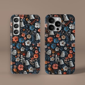 ハロウィンゴースト MagSafe 電話ケース、3D 粘土 かわいい 不気味な花柄 美的 iPhone 15 14 13 12 11 Pro Max Plus Samsung Galaxy S24 S23 S22 カバー
