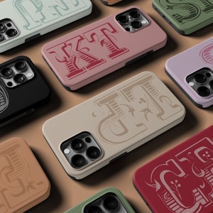 Gepersonaliseerde initialen telefoonhoesje, aangepaste monogramnaam iPhone 15 14 13 12 11 X Pro Max 8 plus MagSafe hoesje, Samsung Galaxy S23 S22 S20 Ultra