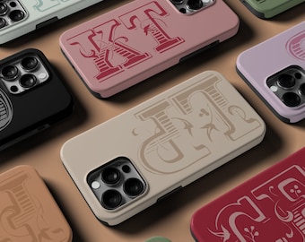 Funda de teléfono con iniciales personalizadas, nombre de monograma personalizado iPhone 15 14 13 12 11 X Pro Max 8 Plus Funda MagSafe, Samsung Galaxy S23 S22 S20 Ultra