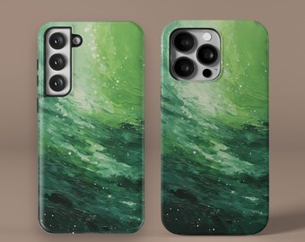 Green Waves Painting - Color Aesthetics Protective Phone Case - iPhone 14 13 12 11 XS mini MagSafe Samsung Galaxy S24 S23 S22 S20 Plus Ultra