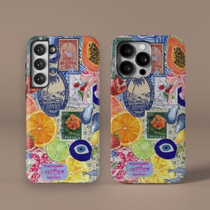Coque de portable Fruity European Summer Collage MagSafe, La Dolce Vita, thème printemps-été pour iPhone 15 14 13 12 11 Pro Max Galaxy S24 S23 S22