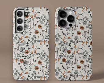 Orange Flower Pattern Phone Case For 14 13 12 11 Pro Max SE X XR XS 7 8 Plus Mini MagSafe iPhone Cover Galaxy S23 S21 Ultra Google Pixel 6 7