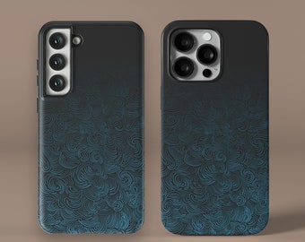 Golvend abstract groovy zwart blauw telefoonhoesje voor iPhone 15 14 13 12 11 X, alle modellen, voor S24 S23 S22 S21 S10 S20 en meer, voor Google Pixel 7 6
